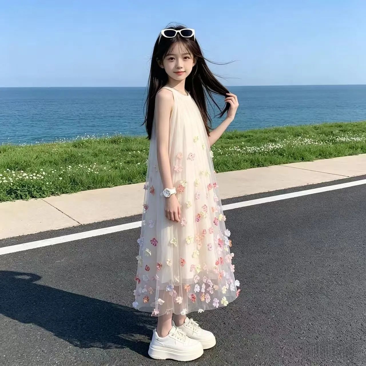 Women's Small Teen Sleeveless Halter Summer Beautiful Three-dimensional Children's Dress