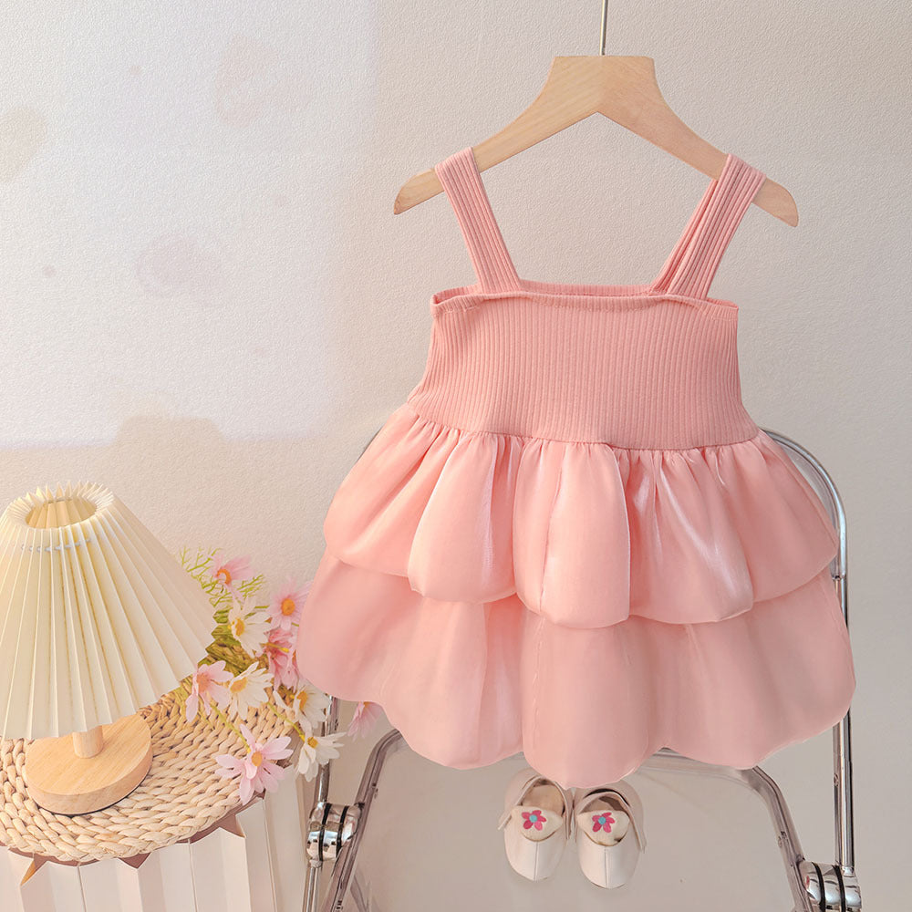 Children's Live Broadcast Supply Summer Dress Fashionable Strap Princess Solid Children's Suit