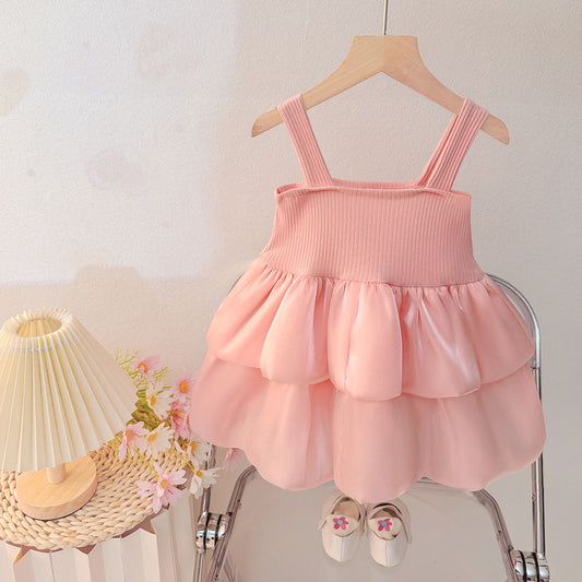 Children's Live Broadcast Supply Summer Dress Fashionable Strap Princess Solid Children's Suit