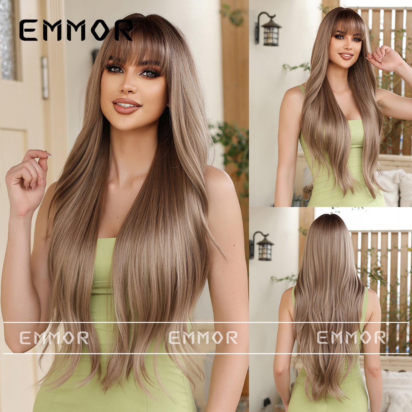 Women's Bangs Brown Curly Hair Natural Fluffy Whole Chemical Wig Long Curls
