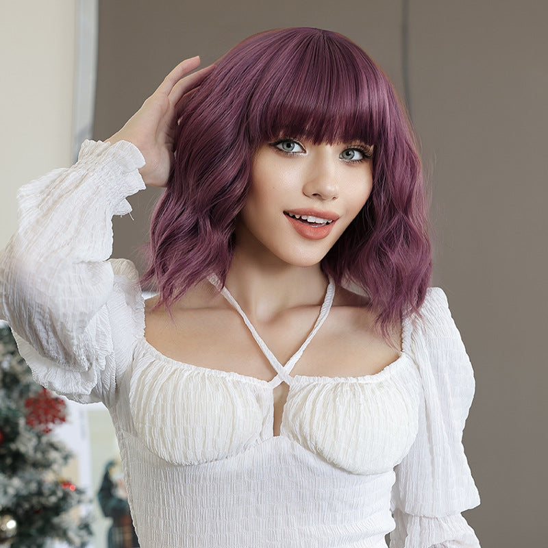 Women's Purple Daily Bangs Chemical Fiber Wig Short Curly Hair
