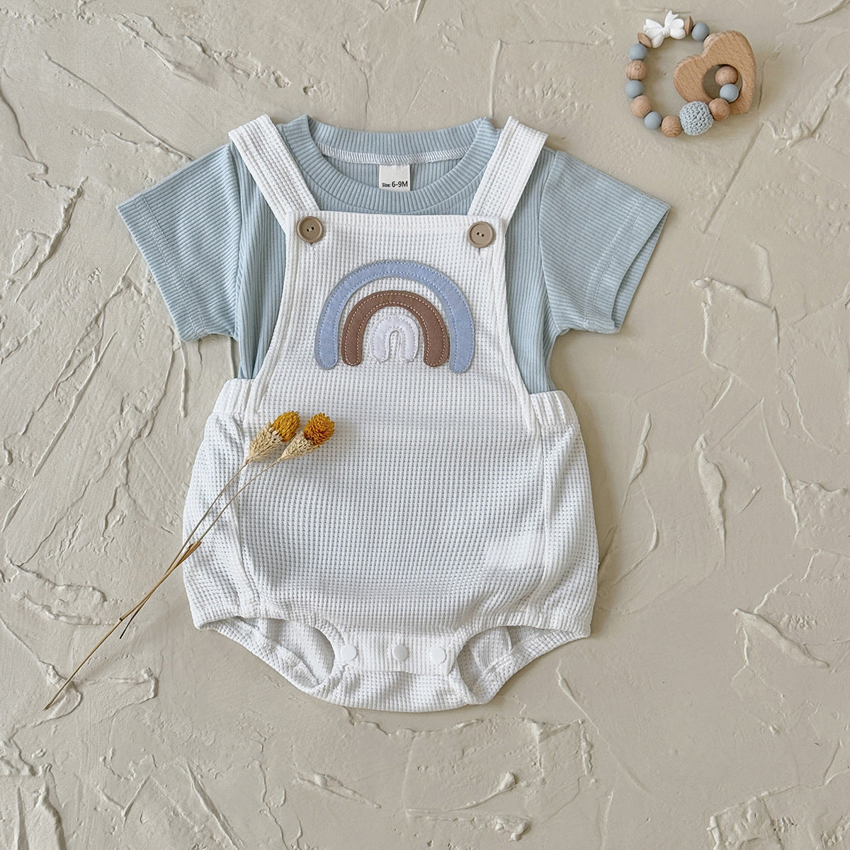 Summer Infant Shoulder Button Rainbow Pattern Jumpsuit Round Neck Thin Jumpsuit, Climbing Suit