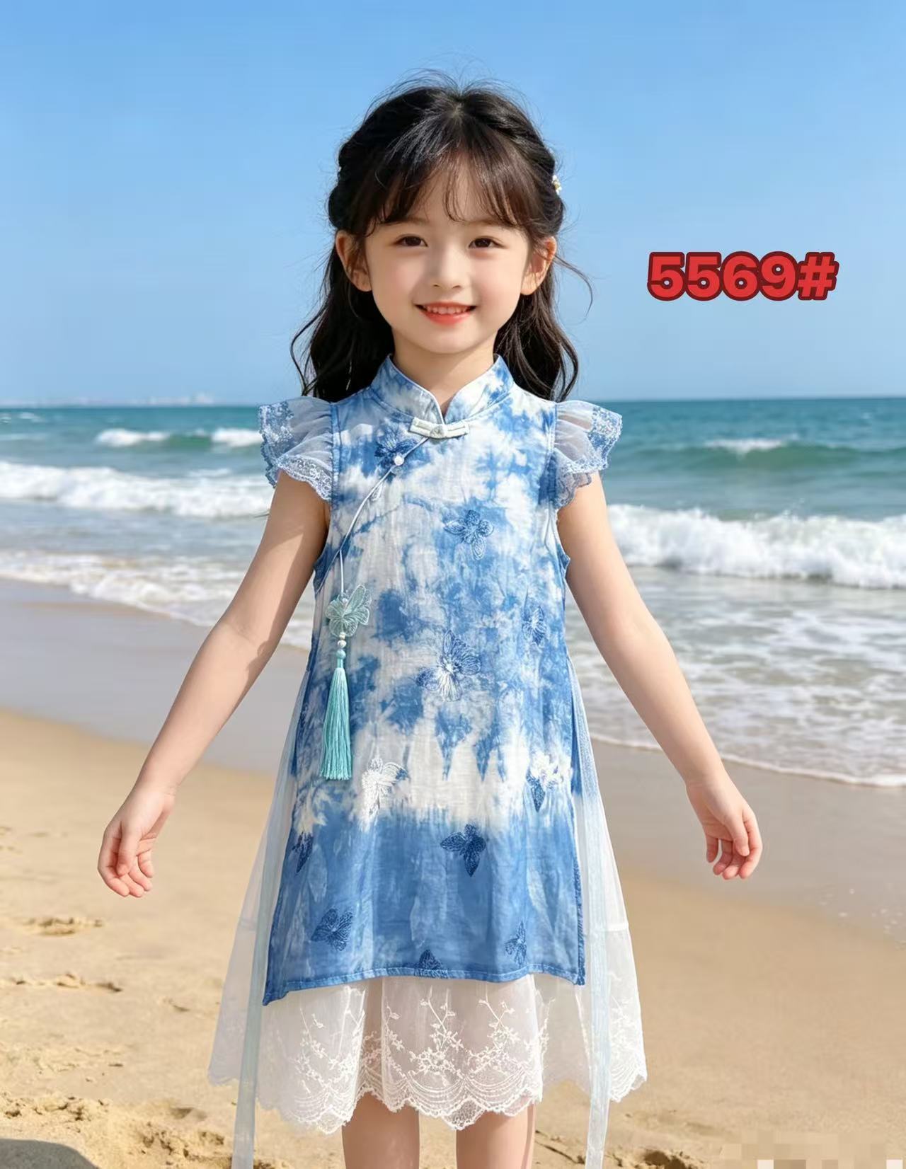 Summer Chinese Style Ethnic Radix Plant Handmade Western Frog Button Children's Dress