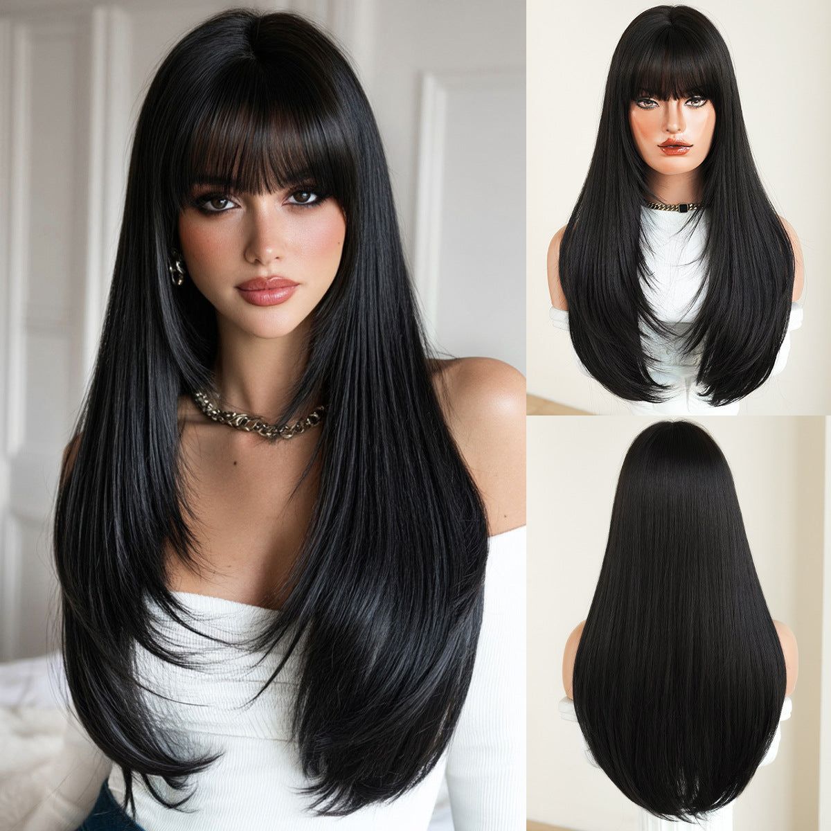 Bangs Daily Use Fluffy Synthetic Heat Resistant Long Straight Wig