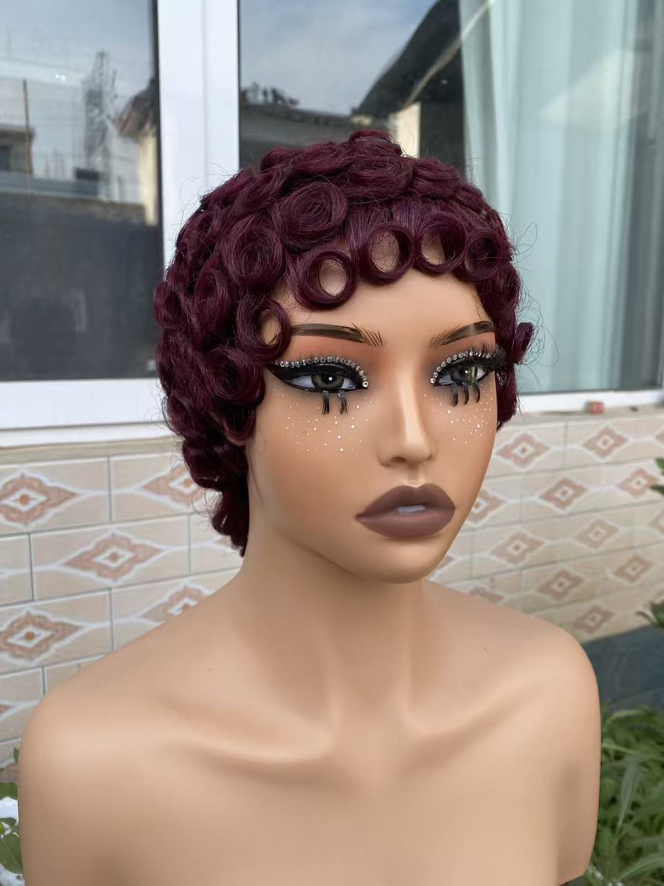 Innovative African Curly Pinker Elf Short Real Hair Wig