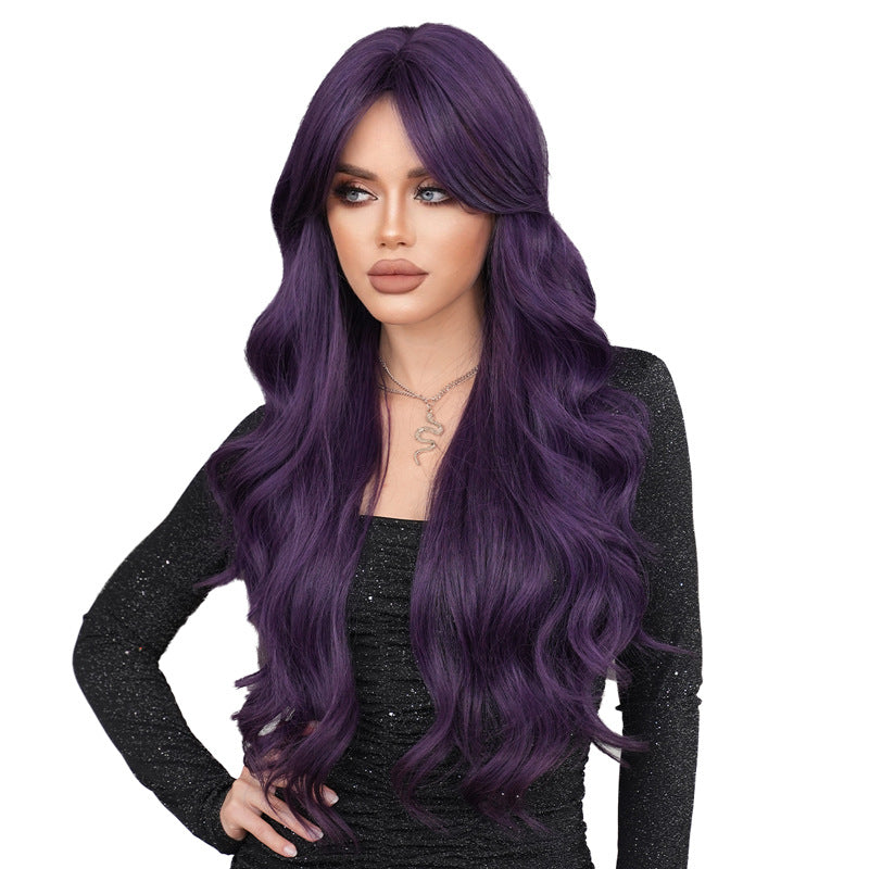 Purple Female Long Curly Hair Natural Fluffy Dark Wind Other Wig