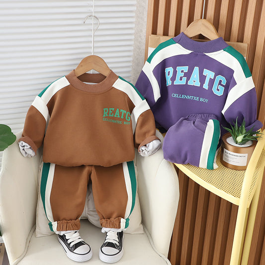 Clothing Sports Pants Round Neck Sweater Two-piece Children's Suit