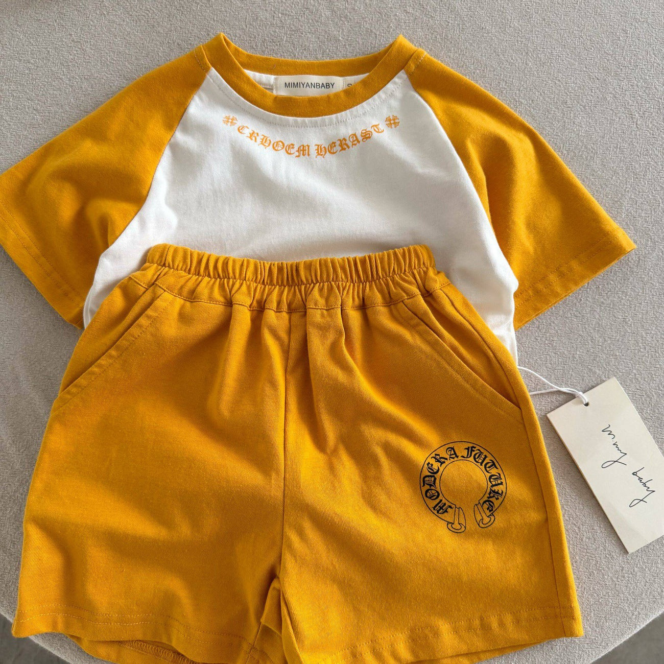 Women's & Men's Short-sleeved Two-piece Suit Korean Summer Raglan Sleeve Shorts Children's T-shirt