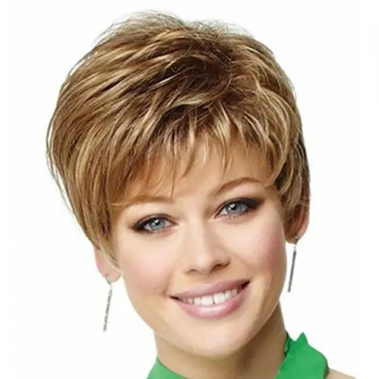 Women's Chemical Fiber Curly Gradient Color Wig Short Straight Hair