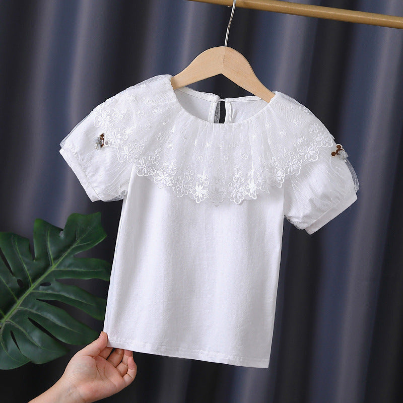 Children's Shirt Thin Cotton Clothing Short Sleeve Fashionable Outer Wear White Children's T-shirt