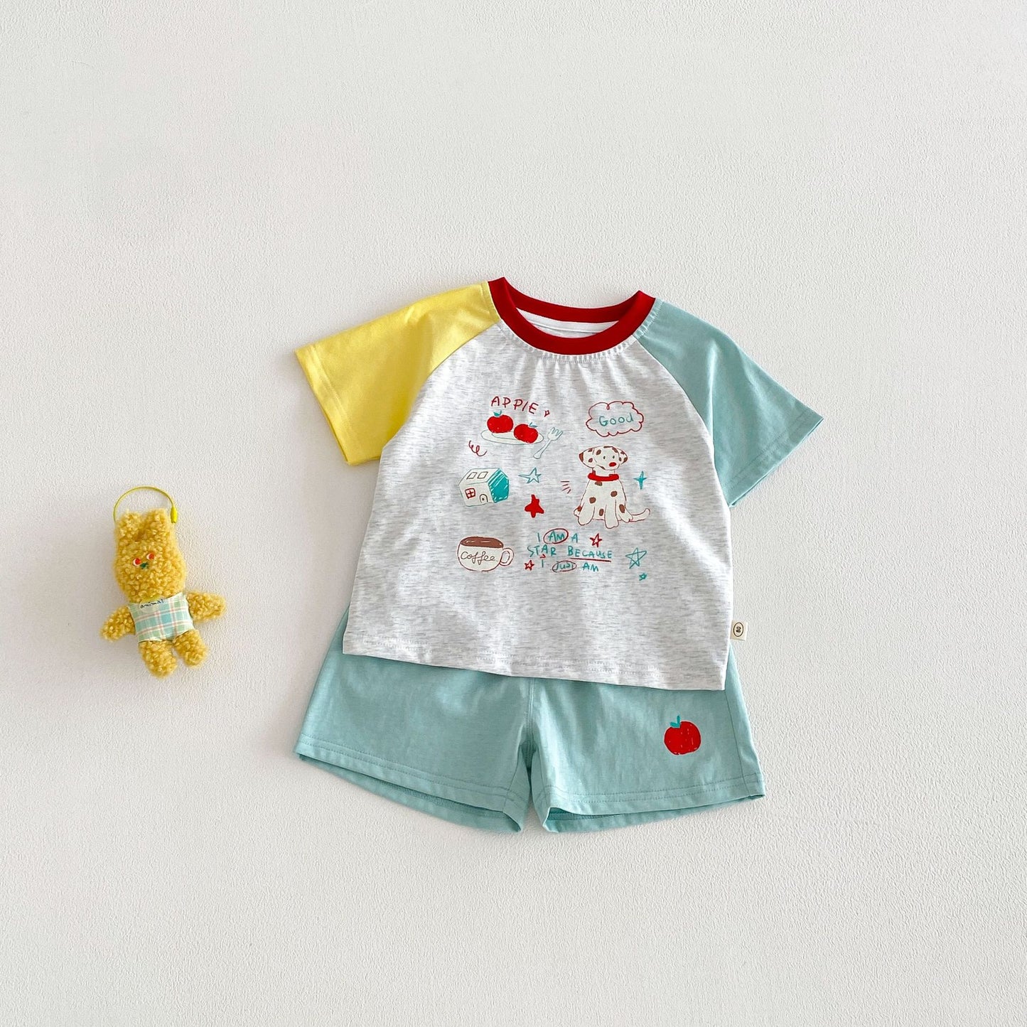 Boys Fashion Print T-shirt Korean Style Shorts Children's Suit