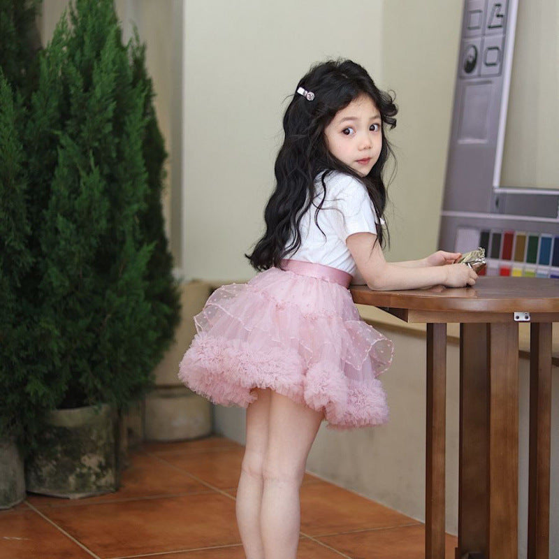 Cute Sweet Dress Mesh Bubble Skirt Princess Super Korean Style Children's Suit
