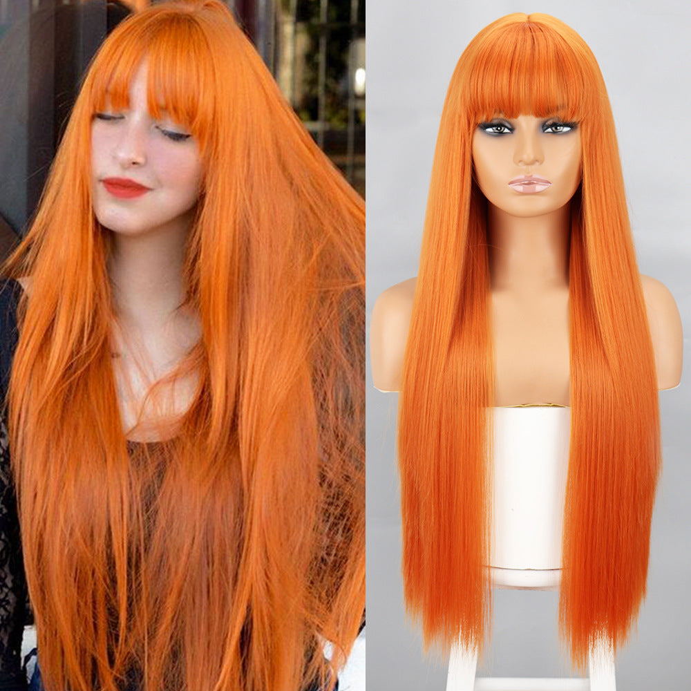Women's Fashion Inch Light Golden Bangs Hair Long Straight Wig