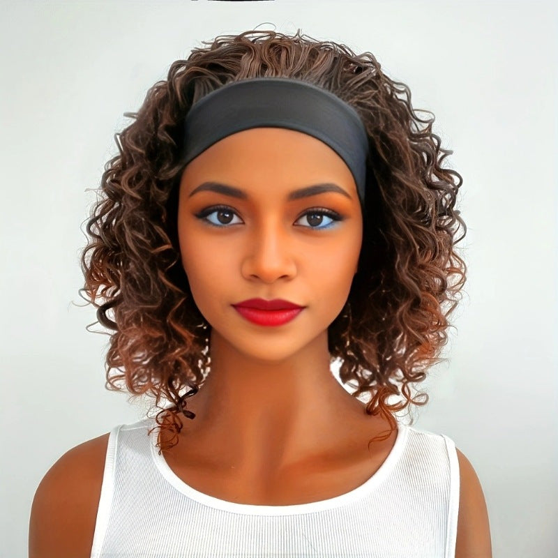 Women's Ice Silk Head Cloth Band African Small Wig Short Curly Hair