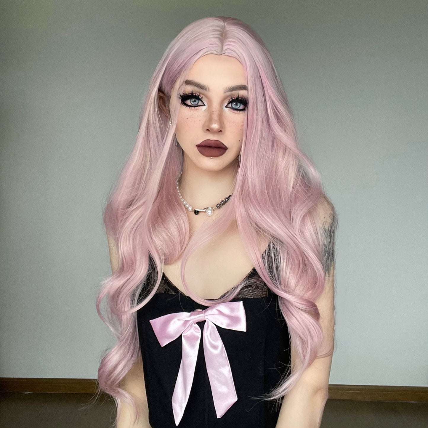 Women's Fiber Pink Natural Fluffy Curly Hair Wig Long Curls