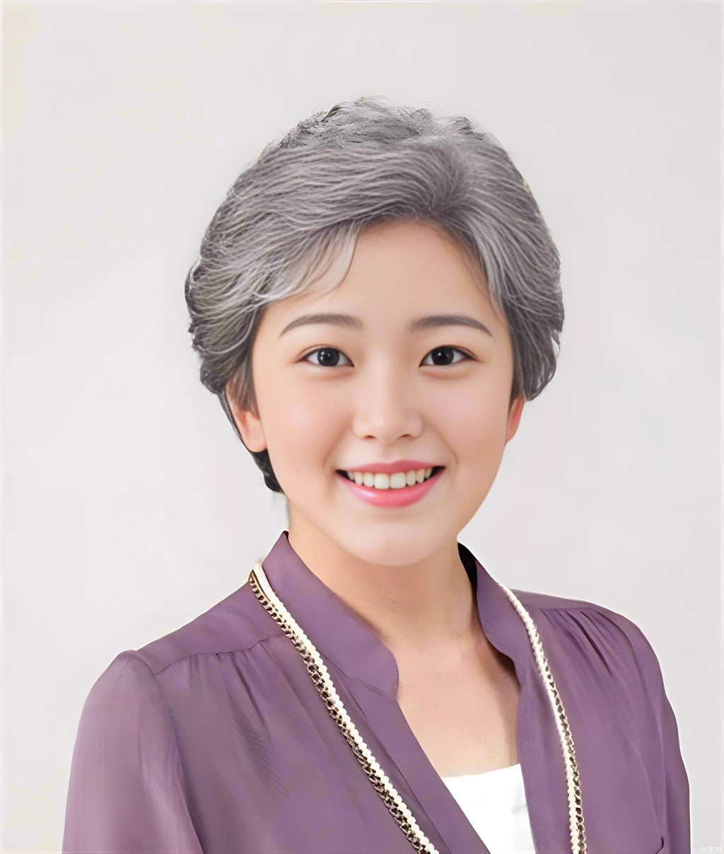 Women's Flower White Real Grandma Full Top Cover Old People Mixed Wig Short Curly Hair
