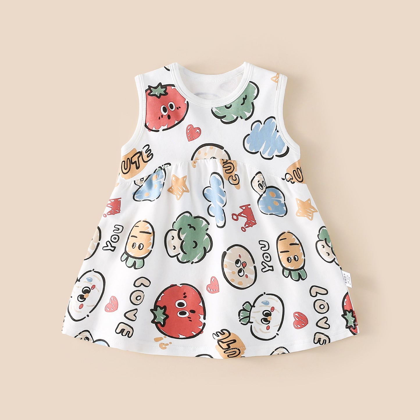 Women's & Children's Vest Skirt Lightweight Breathable Sleeveless Cotton Antibacterial Pleated Children's Dress