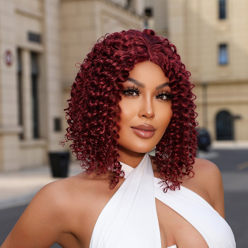 Women's White Gradient African Wigs With Small Mid-length Bangs Wig Short Curly Hair
