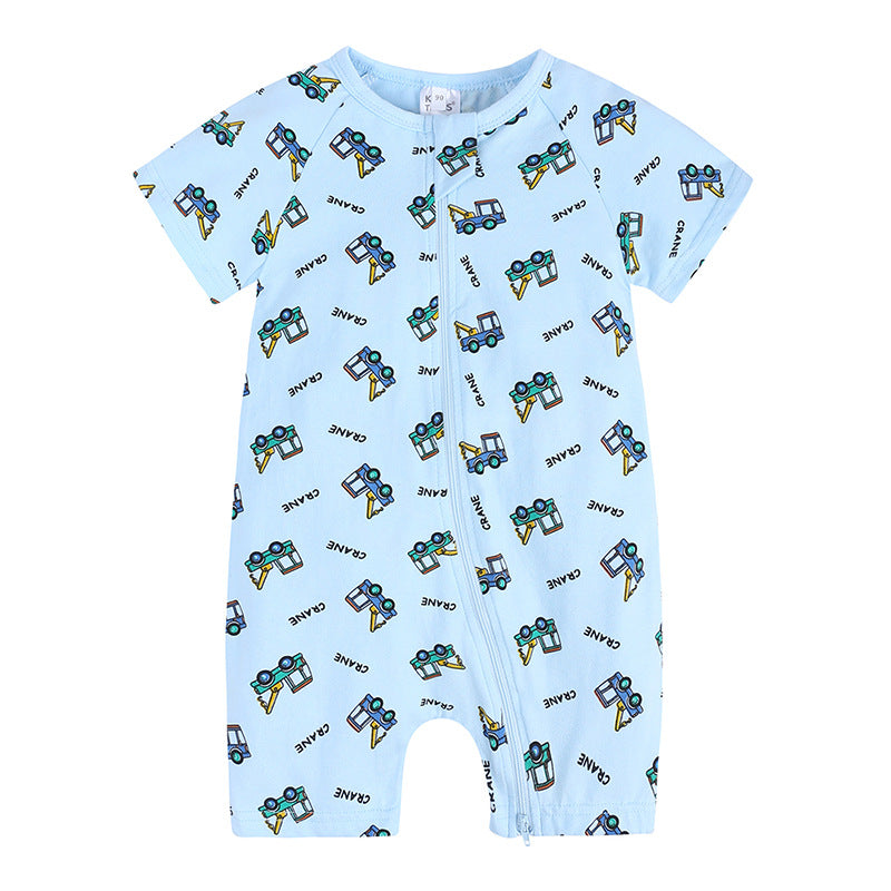 Short-sleeved Double Zipper One-piece Cotton Unisex Jumpsuit, Climbing Suit