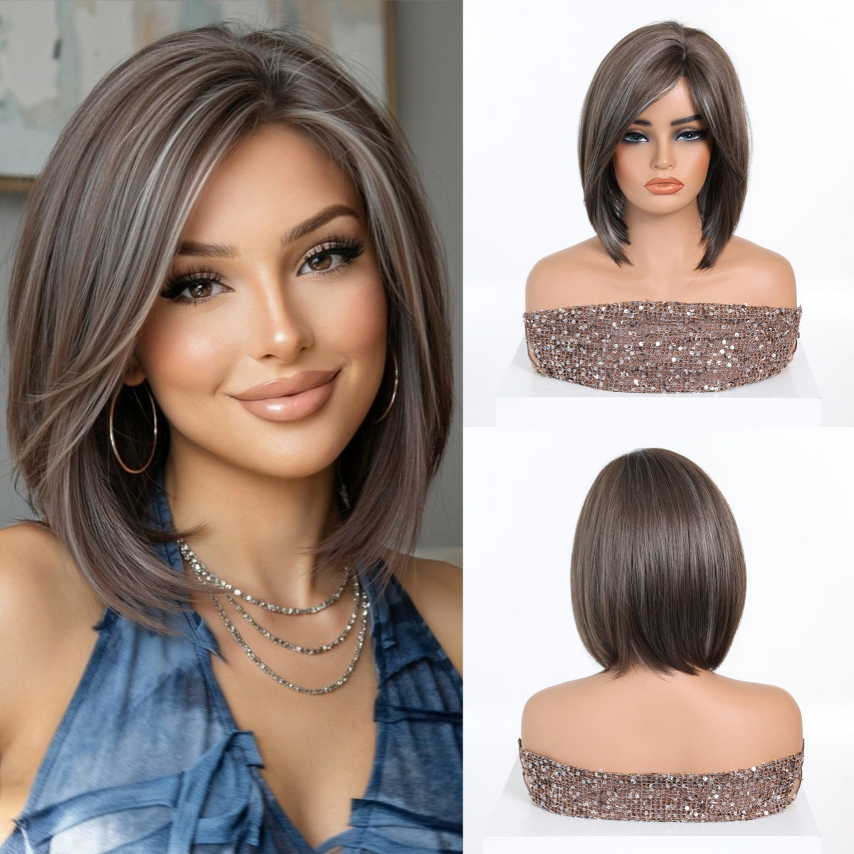 Brown Natural Fluffy Improving Face Feature Wig Short Straight Hair