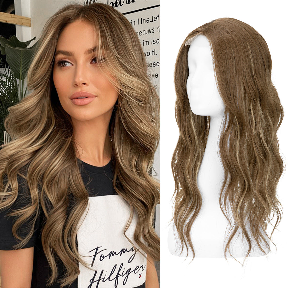 Natural Fluffy High Skull Top Hairpiece Big Wave Curly Wig