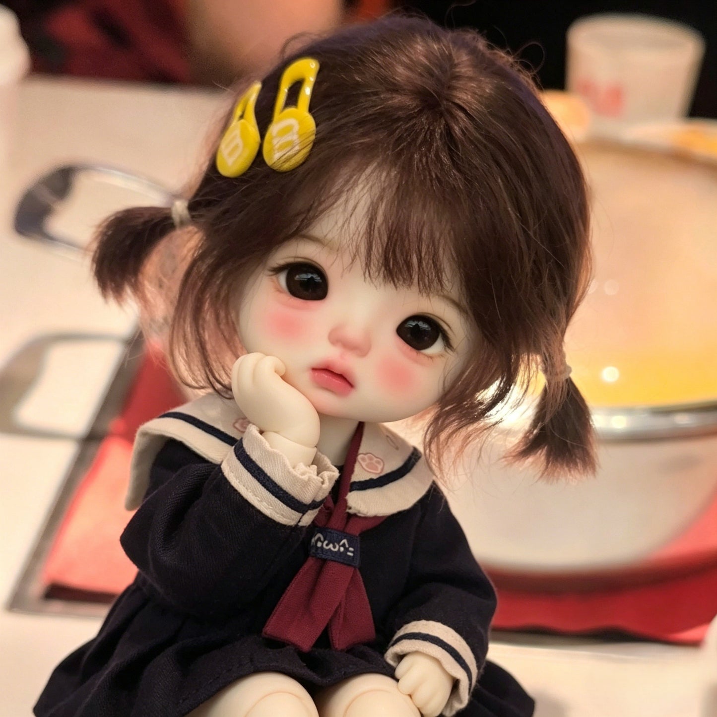 Doll High Quality Dark Brown Straight Bangs Short Hair Cos Wig