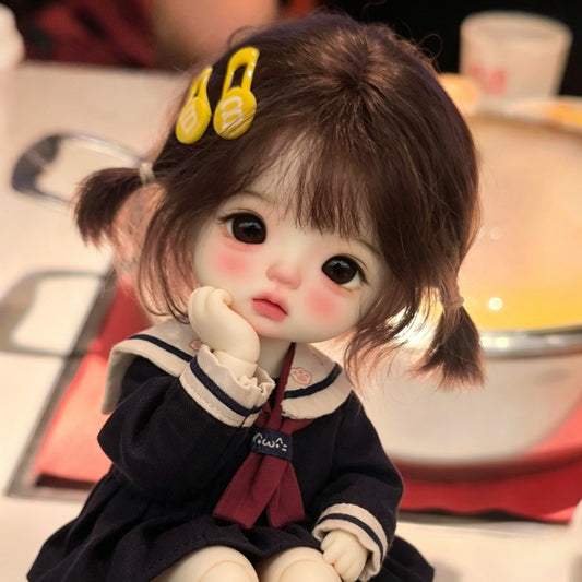 Doll High Quality Dark Brown Straight Bangs Short Hair Cos Wig
