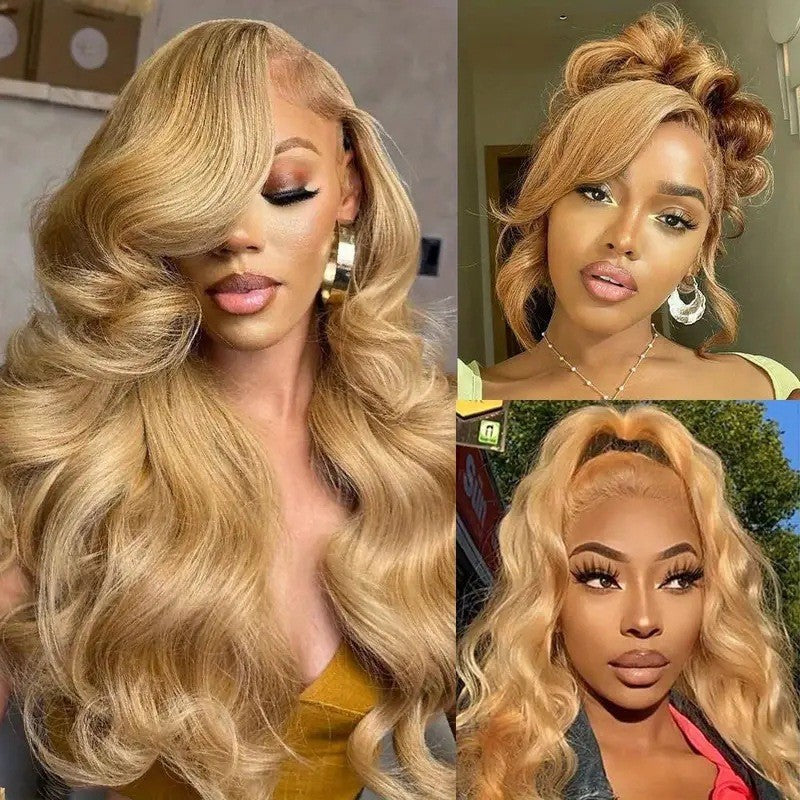 Women's Full Front Lace Golden Big Wave Wig Long Curls
