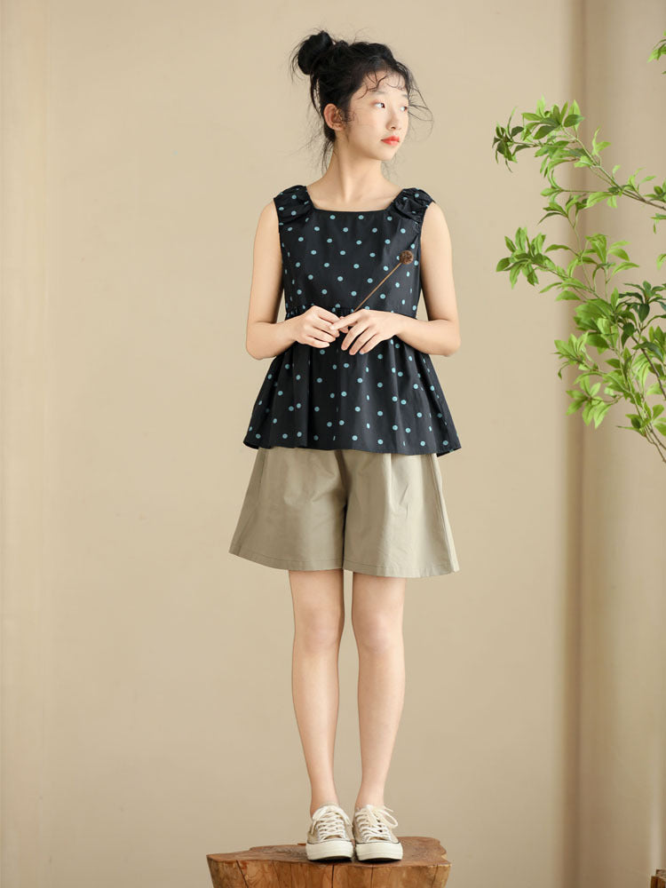 Cotton Sweet Shivering Dots Top Slimming Children's Shirt