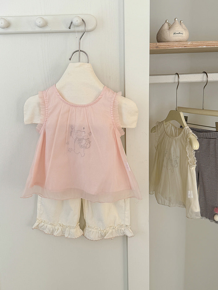 Cartoon Bear Mesh Vest Doll Shirt Children's T-shirt