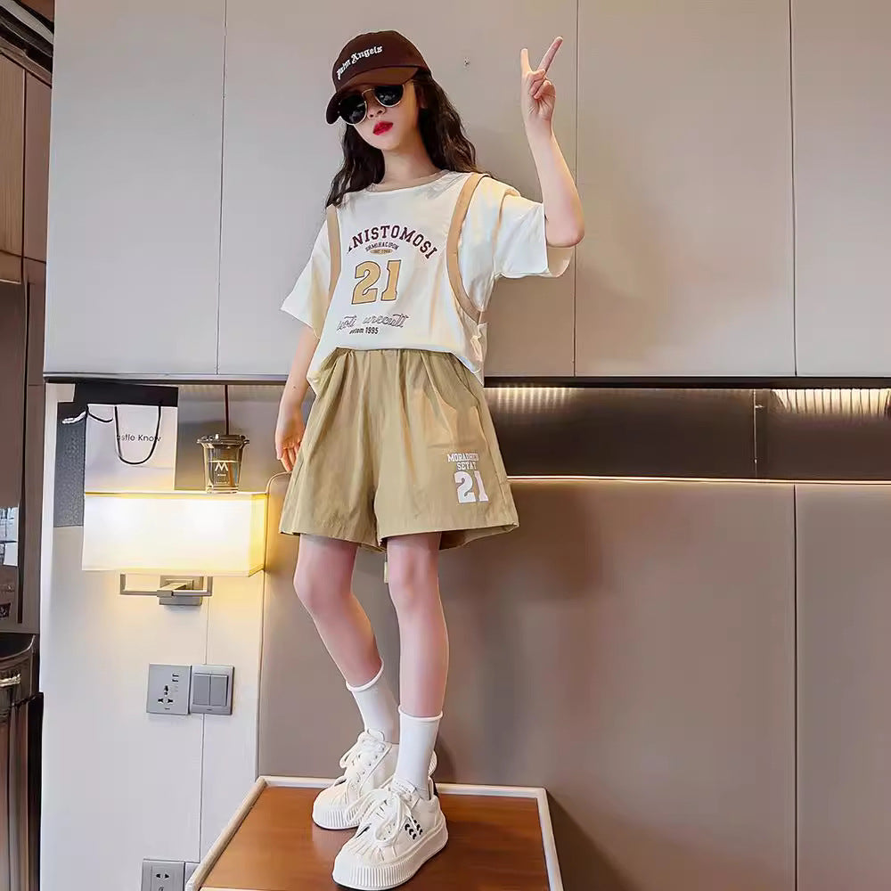 Women's & Children's Summer Western Style Clothing Teens Thin Shorts Two-piece Children's Suit