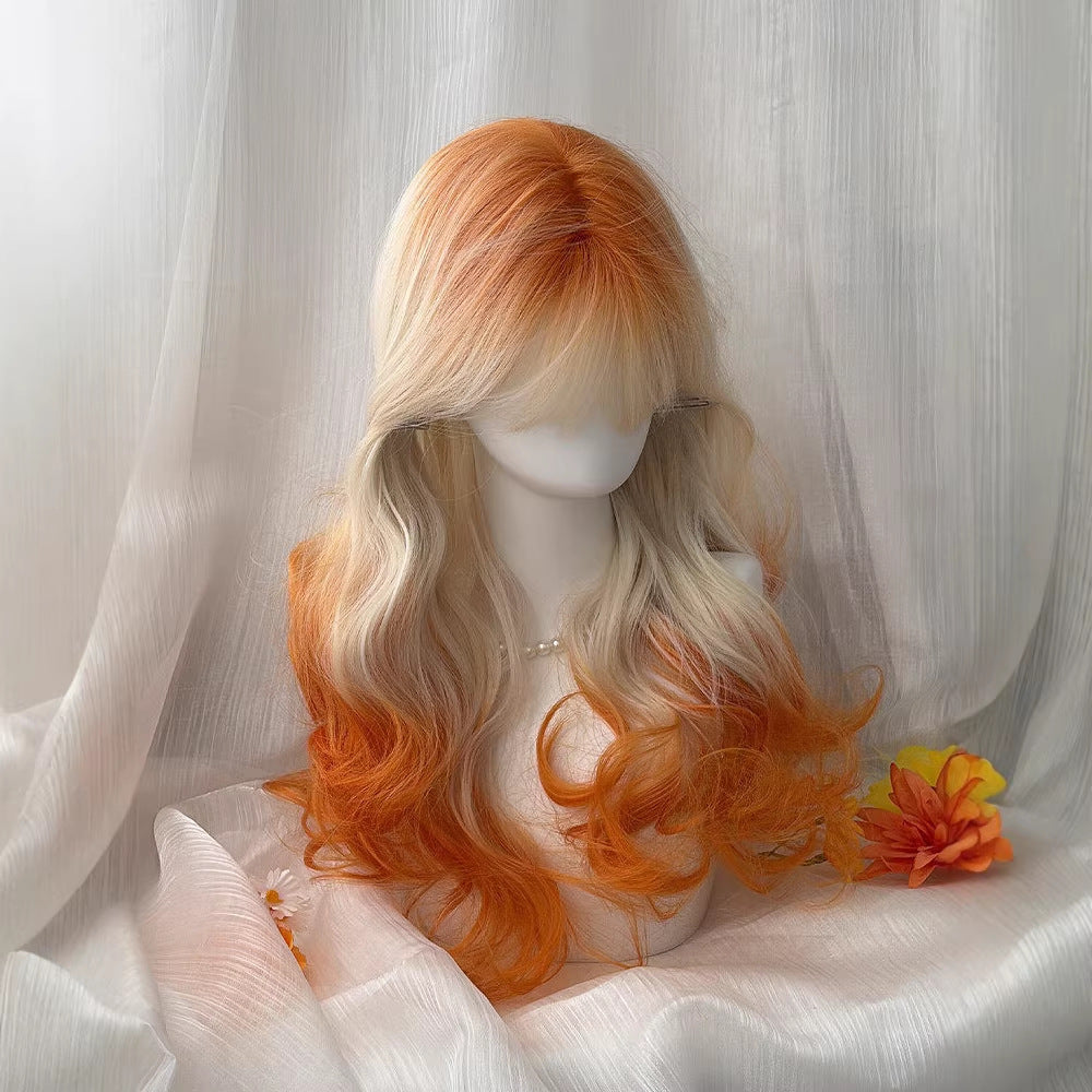 Afterglow White Orange Gradient Big Wave Curly Hair Wig Long Curls