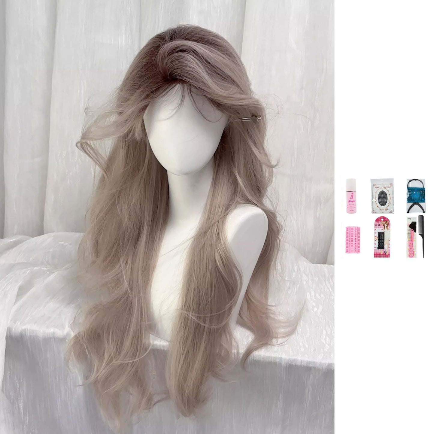Women's American Style Maine Mid-length Bangs Curly Hair Wig Long Curls