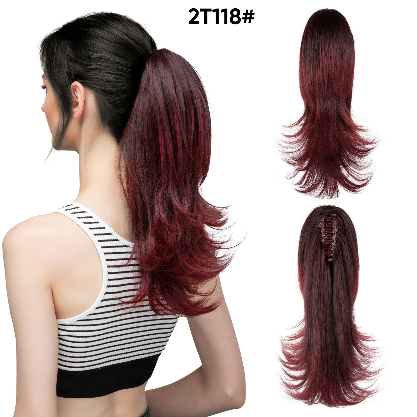 Women's Slightly Curly Short Grip Natural Jaws Clamp Wig Ponytail