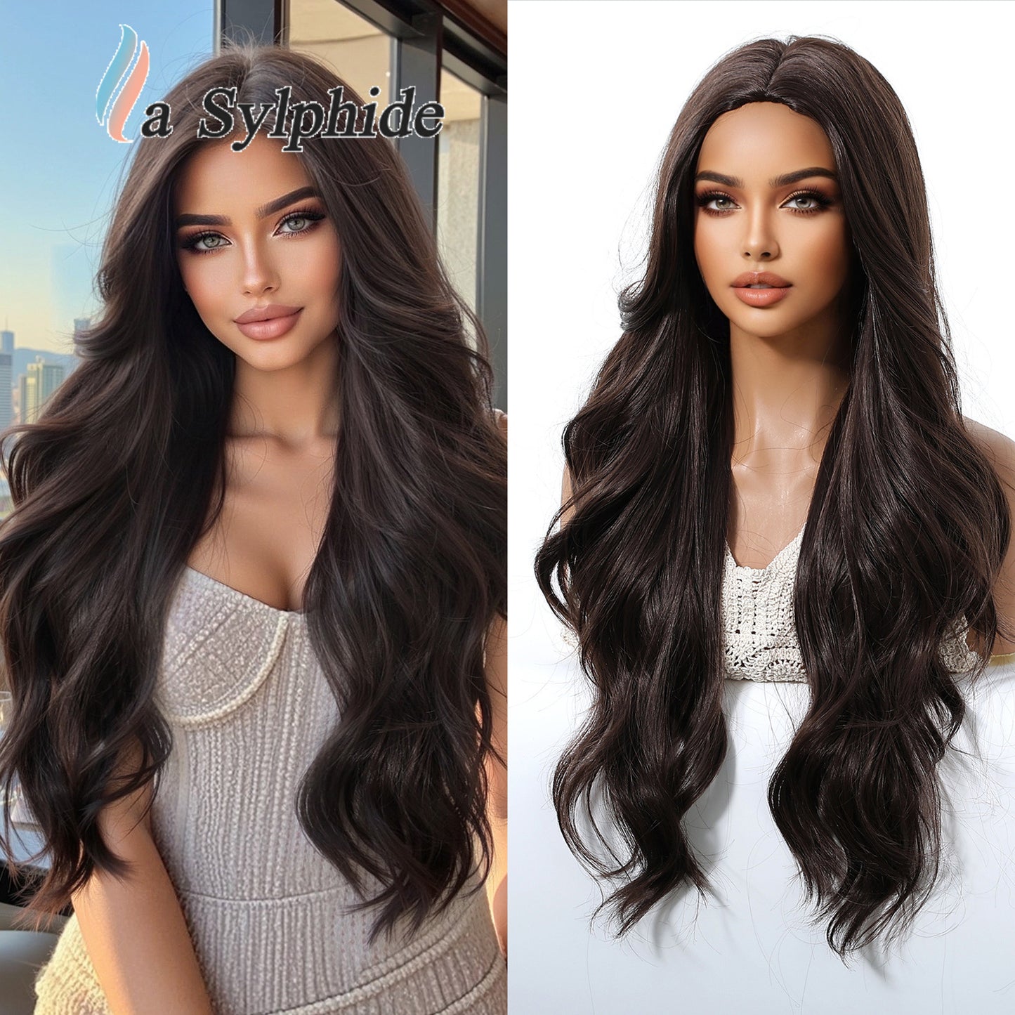 Artificial Human Hair Natural Full-top Curly Lazy Water Ripple Mid-point Wig Long Curls