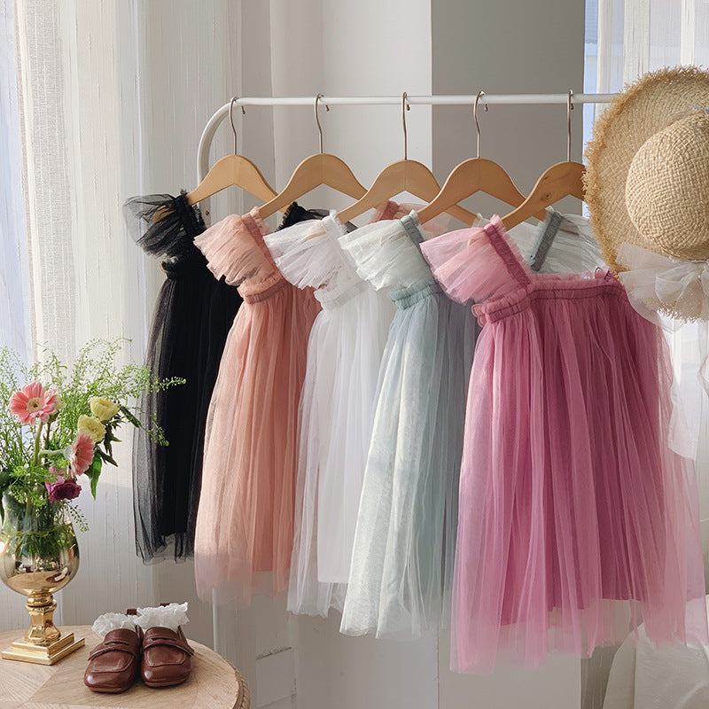 Sweet Chiffon Skirt Summer Flounced Sleeve Tube Top Princess Children's Dress
