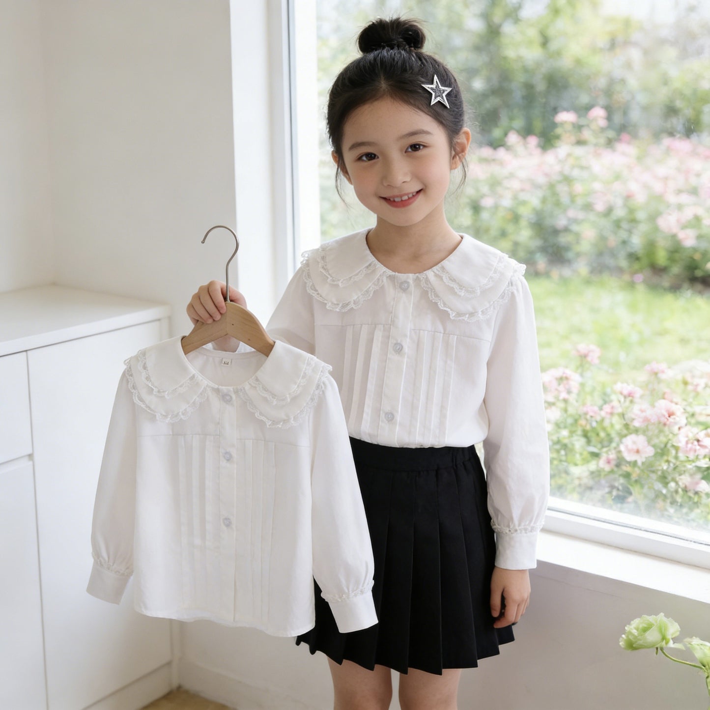 Children's Inner Wear Peter Pan Collar Blouse Sweet Long Children's Shirt
