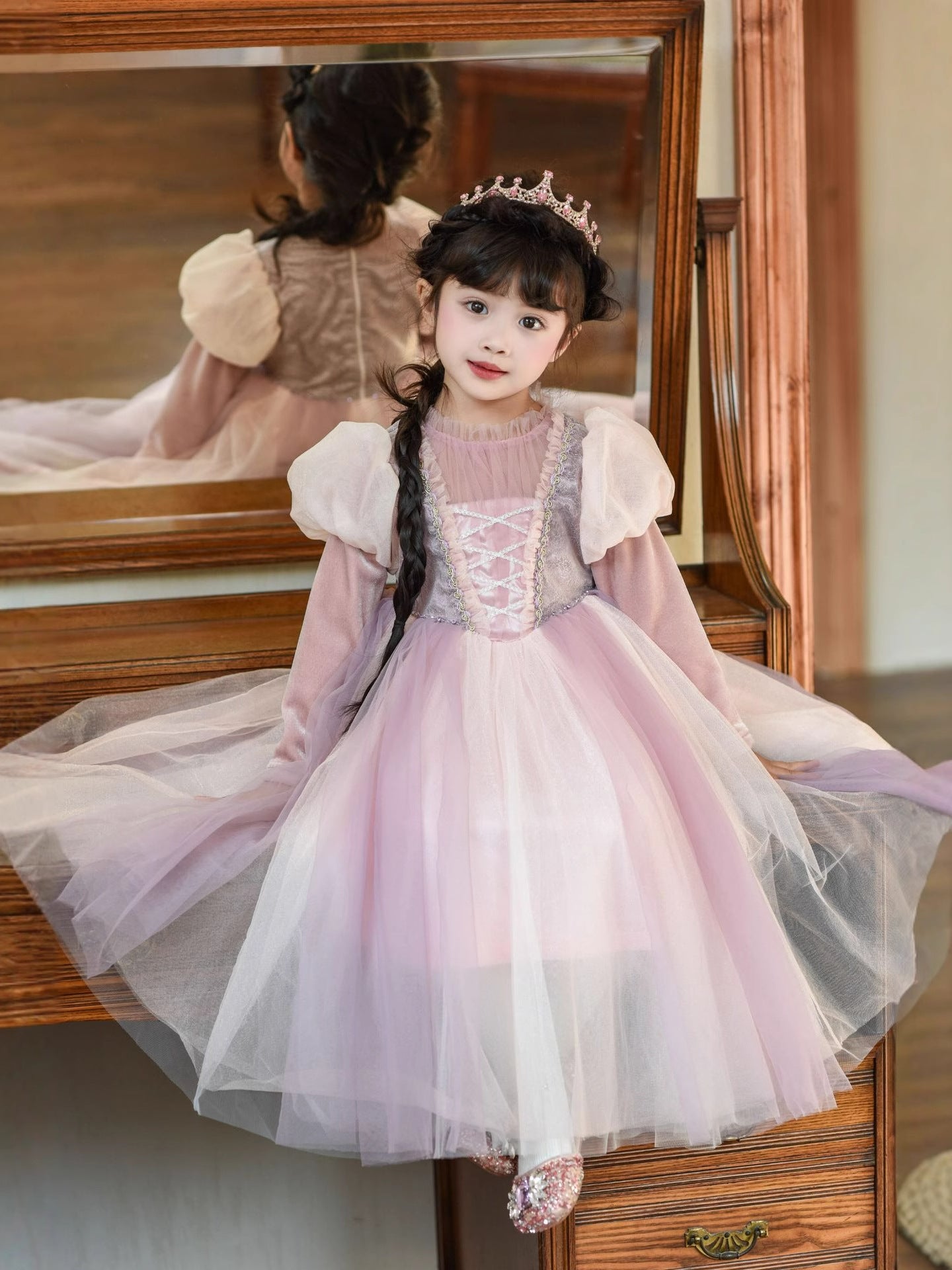 Children's Birthday Bubble Princess Autumn Luminous Gauze Children's Dress