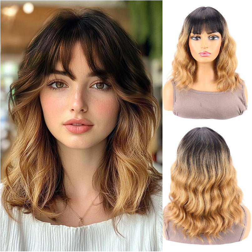 Women's Dyed Water Ripple Fiber Synthetic Wigs Wig Short Curly Hair