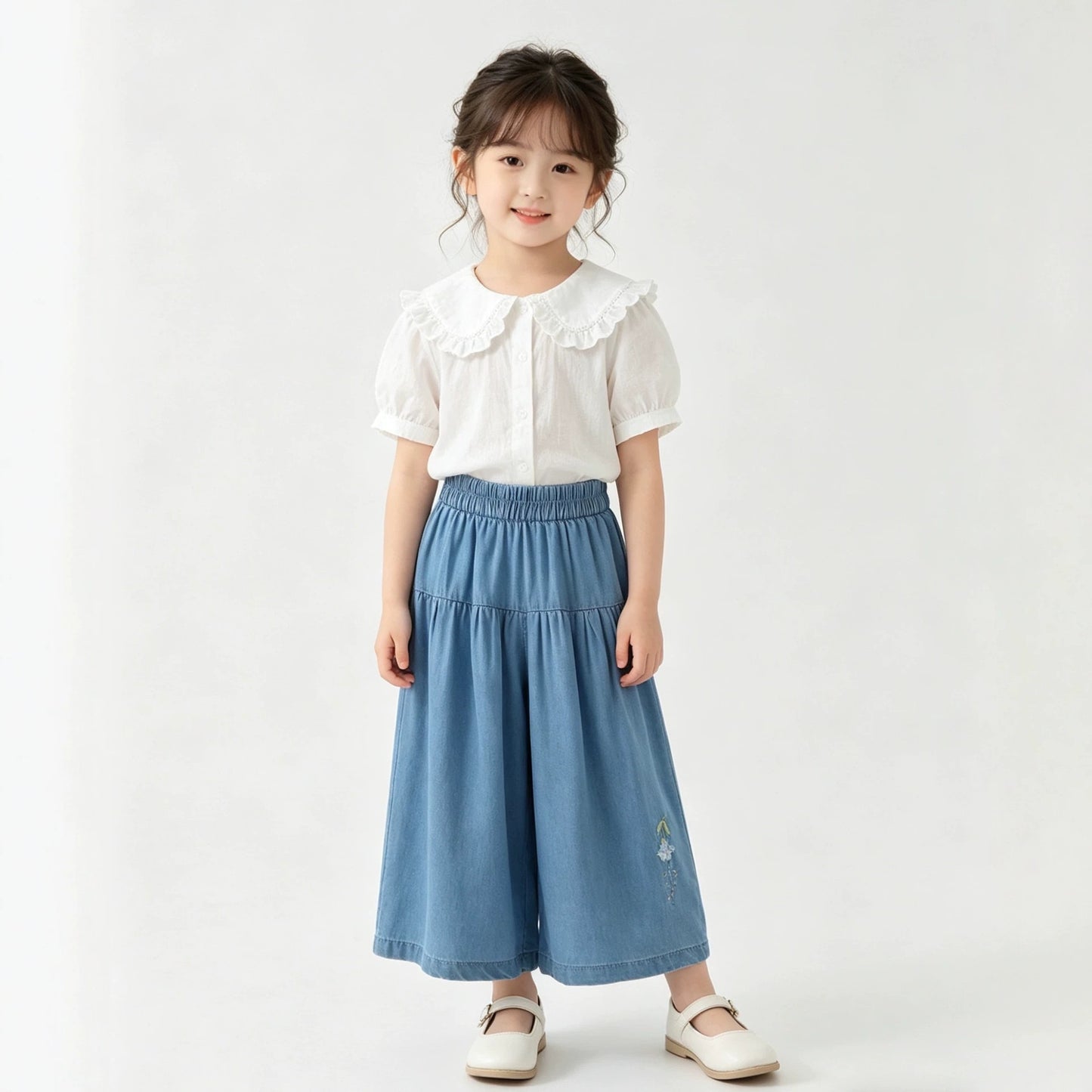 Children's Thin Cool Small Teen Wide Leg Imitation Denim Children's Pants