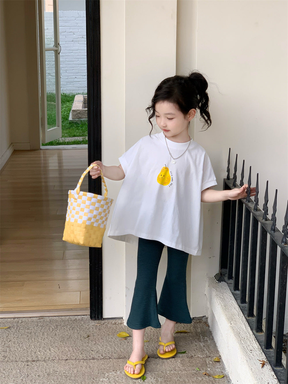 Children's Pear Loose Summer Wide Korean Style Short Sleeve Top Denim Children's T-shirt