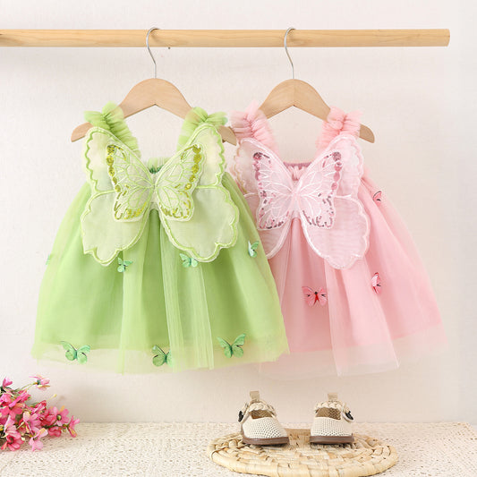 Wings Embroidered Butterfly Korean Mesh Princess Children's Dress