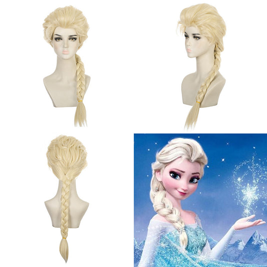 Frozen Princess Elsa Halloween Queen Beige Braid Cos Wig