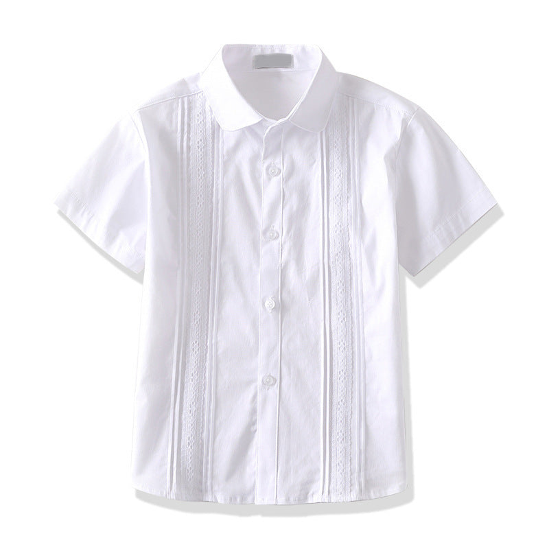 Lace Short-sleeved Pure Cotton Primary Secondary School Children's Shirt