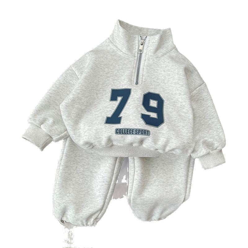 Boys Spring Clothing Fashionable Long Sleeve Stand Collar Half Zip Children's Suit