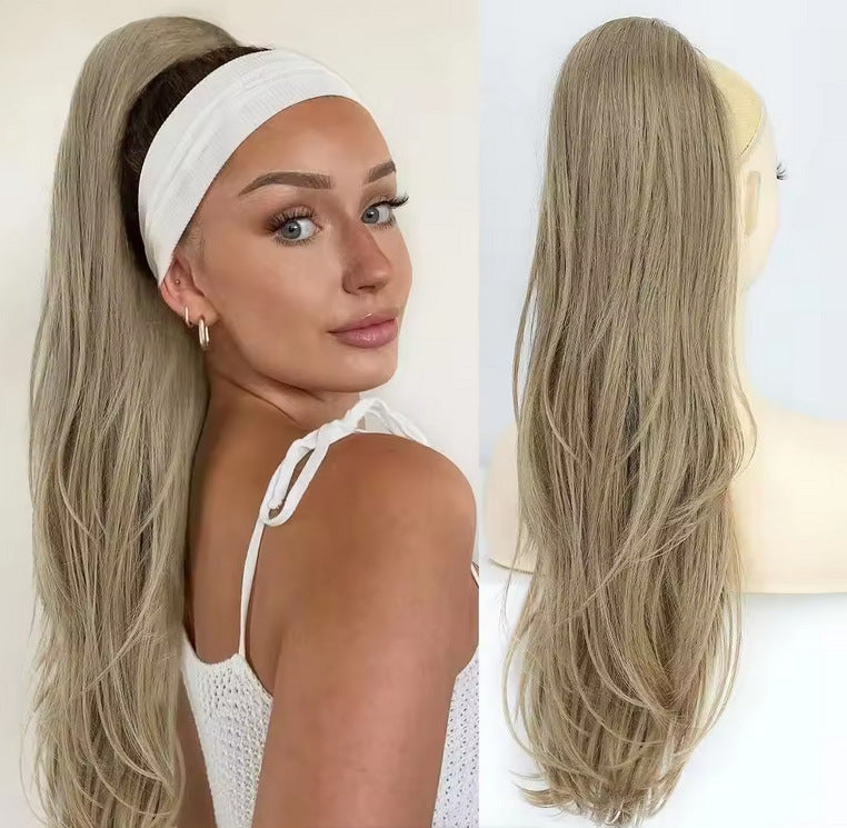 Women's Straight Hair Drawstring Extension Horse Tail African Chemical Fiber Set Wig Long Curls