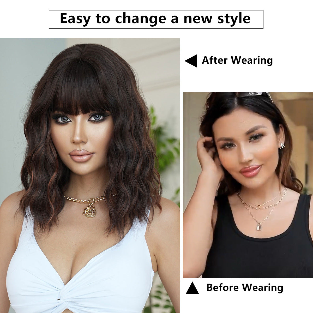 Curly Female Temperament Beauty Collarbone Length Haircut Daily Full Top Wig Long Curls