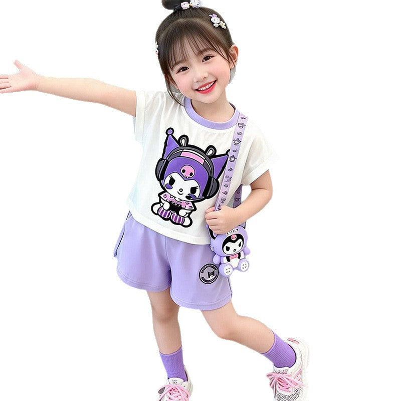 Children's Summer Clow Light Short Sleeved T-shirt Shorts Two-piece Set Children's Suit