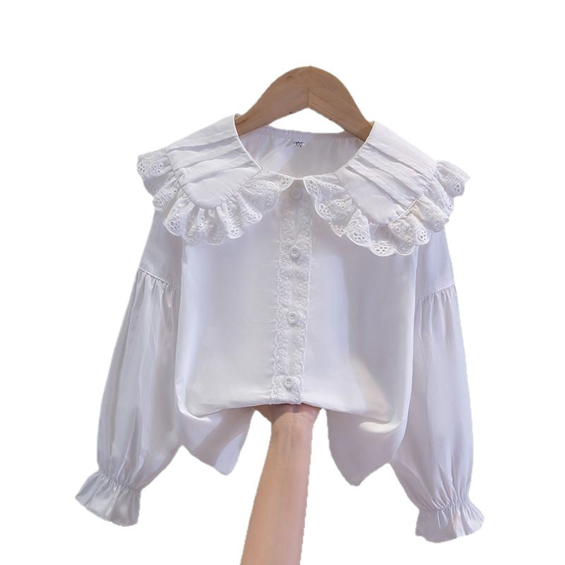 White Long Sleeve Cotton Versatile Medium Large College Western Children's Shirt