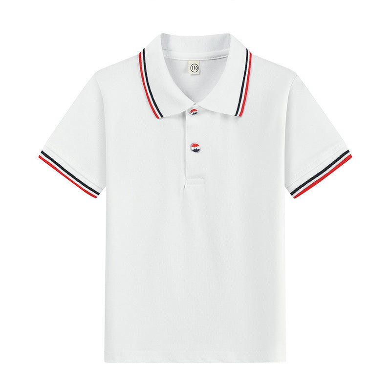 Children's White Boy Business Attire Half-sleeve Cotton School Children's T-shirt
